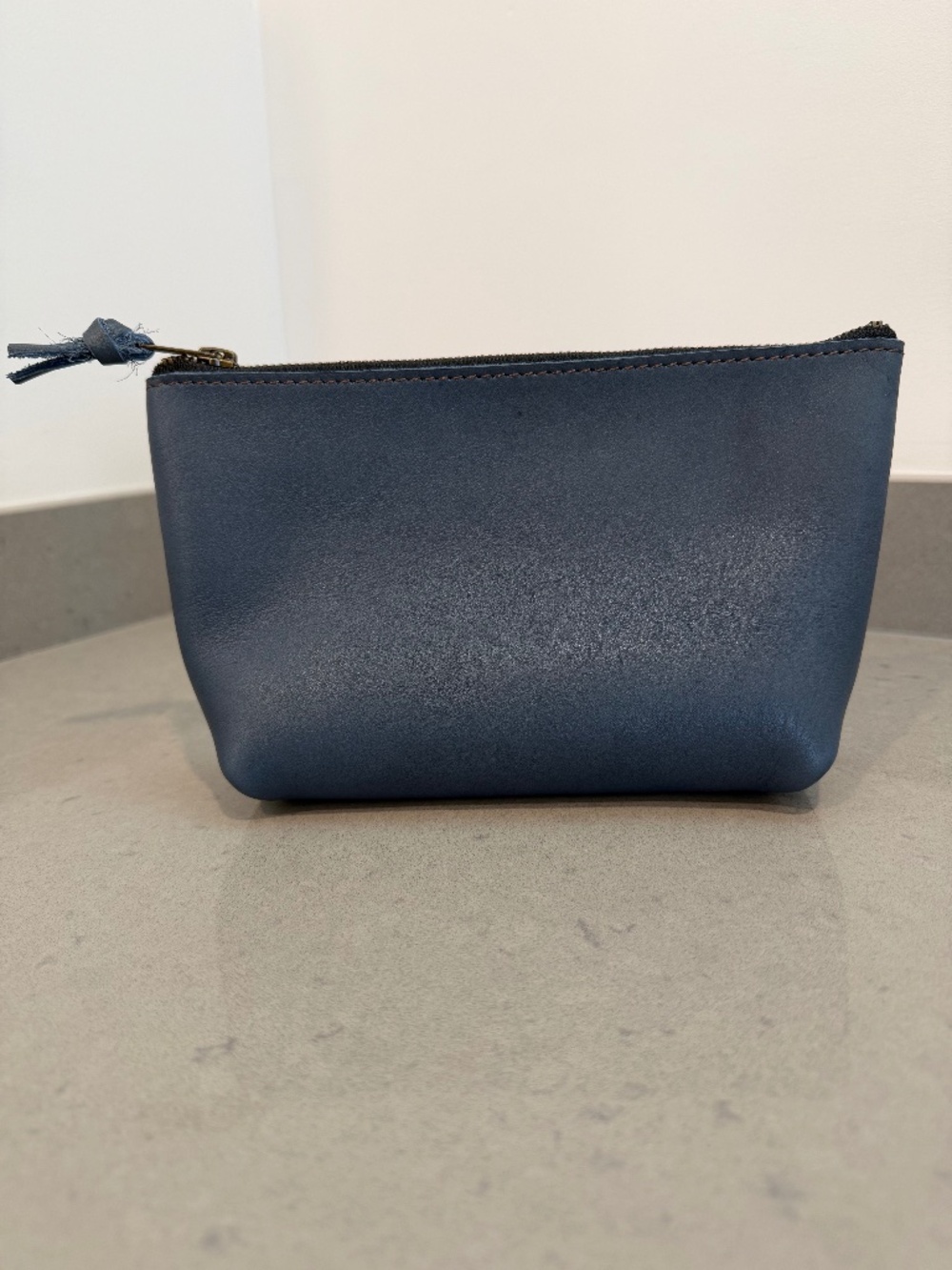 Go Forth Goods Leather Zippered Pouch in Smokey Blue - New